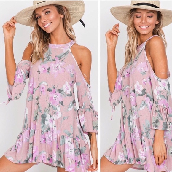 colorsandbloom Tops - LAST! Pink/Lavander Floral Ruffle Tunic